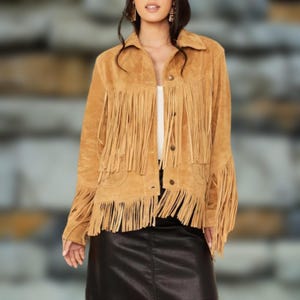 Western Fringe Suede Leather Jacket for Women – Handmade Vintage Cowgirl Jacket – Boho Style Genuine Suede – Gift for Her