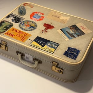 suitcase, 50s vintage, sticker, travel suitcase, antique