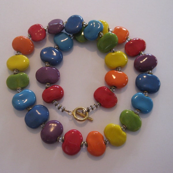 Rainbow Coloured Kazuri Bead Necklace