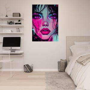 Cyberpunk Woman Portrait Poster – Futuristic Neon Sci-Fi Art Print