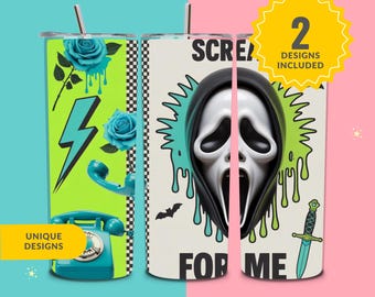 Spooky Horror Characters Tumbler Wrap PNG, Halloween Themed Digital Download, Scary Movie Tumbler Sublimation, Creepy Character Tumbler Wrap