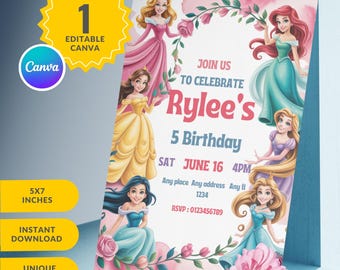 Royal Princess Magical Birthday Party Invite, Editable Digital Template, Instant Download, Girl's Birthday Party Invite, Canvalogo