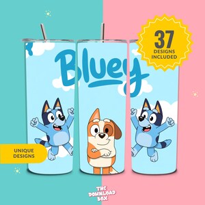 Blue Dog 20oz Kids Flip Top Sippy Cup Tumbler Wrap, Straight Tumbler Sublimation PNG, Childrens Cartoon Tumbler Wrap,Instant Download