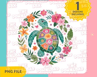 Boho Floral Sea Turtle PNG, Summer Png, Brushstroke Turtle Png, Beach Png, Turtle Png, Nautical Sublimation Designs, Fisherman Aesthetic Png