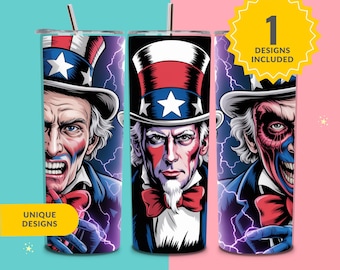 Halloween Tumbler Wrap Png, 4th Of July, Halloween Tumbler 2025 Png, Cartoon Halloween 20oz Skinny Tumbler 2025 Png, Halloween Sublimation