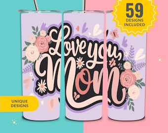 Muttertag 20 Unzen Skinny Tumbler Sublimationsdesign, Floral Mom Tumbler Wrap PNG, Mama Tumbler Wrap Digitaler Download PNG