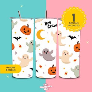 Retro Halloween Tumbler Wrap PNG, 20oz Skinny Tumbler Sublimation,Checkered Ghost Tumbler PNG,Spooky Season Tumbler, Pastel Halloween