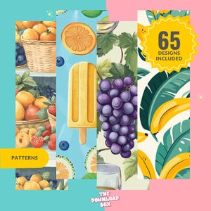 Whimsical Fruits Seamless Paper Bundle Digital Preppy Beachy Planner Kawaii Peach Cherry Pineapple Strawberry Watermelon Citrus Pattern