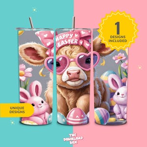 Easter Egg Highland Cow 20 oz Skinny Tumbler Sublimation Design, Highland Cow Tumbler Wrap, Easter Tumbler Wrap, Instant Digital Download