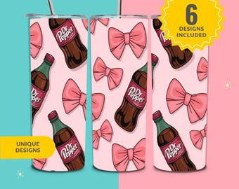 Dr Peppr Pink Coquette Tumbler Wrap PNG, 20oz Skinny Tumbler Design, Pink Bow, Feminine Sublimation Wrap, Coquette Aesthetic Digital File