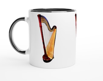 Handmade Harp Coffee Mug: Musical Gift for Music Lovers