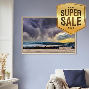 Fine Art Framed Canvas Print of Lossiemouth Beach Moray Scotland with Storm Clouds - Sustainable Wood, Vibrant Colors - Size 24” x 36”