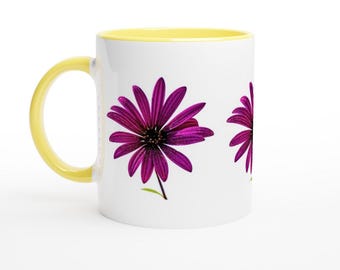 Floral Ceramic Mug: Colorful Border, Wildlife & Flower Designs