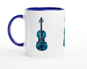 The Blue Violin Mug - Musical Coffee Cup for Music Lovers - Unique Gift Idea Violin players, Orchestra members. Musical homes unique mug