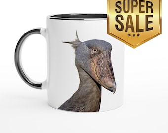 Wildlife Lover&#39;s Shoebill Portrait Coffee Mug | Vibrant 11oz Ceramic Cup for Bird Enthusiasts | Perfect Gift for Nature Lovers