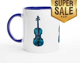 The Blue Violin Mug - Musical Coffee Cup for Music Lovers - Unique Gift Idea Violin players, Orchestra members. Musical homes unique mug