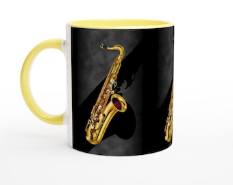 Musical Saxophone Mug - Perfect for Music Lovers | Gift for Musicians | Dishwasher Safe, coffee mug gift, musical coffee mug, Saxophone.
