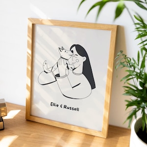Illustrazione personalizzata di CANI e proprietari, ritratto di animali domestici, poster digitale carino, arte murale disegnata a mano, regalo per genitori di animali domestici, download di file digitali