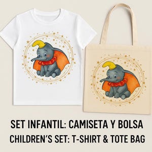 Ensemble enfant peint à la main : T-shirt + sac ou sac à dos avec éléphant – Cadeau original et unique pour enfant