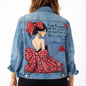 Hand Painted Denim Jacket | Flamenco Spanish Style Jacket | Custom Jean Jacket | Unique Gift for Her | Boho Art Clothing Gift