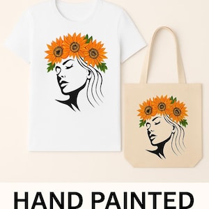 T-shirt Tournesol Blanc – Peint à la main – Sac cadeau inclus – Tailles S à 3XL