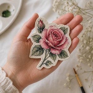 Hand Painted Rose Patch, Floral Fabric Patch, Custom Patch for Jacket, Tote Bag Patch, Handmade Rose Applique
