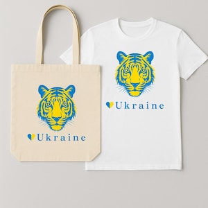 Ensemble unique peint à la main : T-shirt blanc et sac fourre-tout avec tigre ukrainien