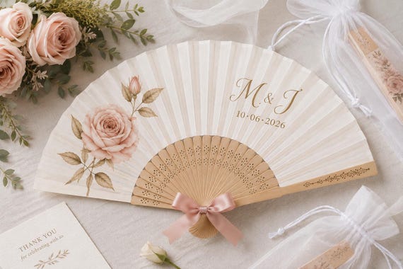 Romantic Rose Wedding Fan – Personalized Abanico (Price per 1 Fan)
