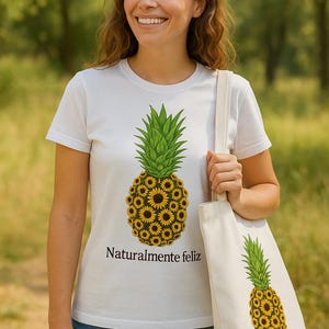 T-shirt avec citation et sac cabas ananas et tournesol | Cadeau bohème et naturel