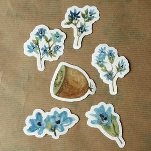 Kiwi flowers stickers - set of 6
