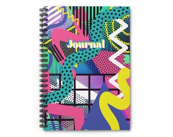 Colorful 90s Abstract Spiral Notebook Journal 6x8 Ruled Line Paper Retro Cover