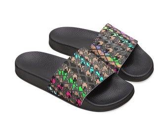 Houndstooth Rainbow Slides Retro Pattern Summer Sandals