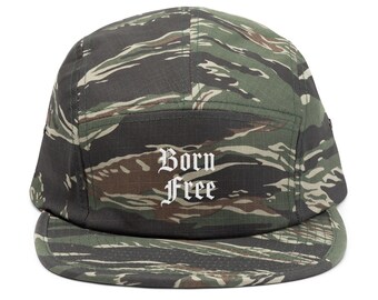 Embroidered 5 Panel Cap, Born Free Gothic Font Hat, Unisex Baseball Cap, Hipster Headwear, Trendy Streetwear Accessory, Boho Fashion Hat