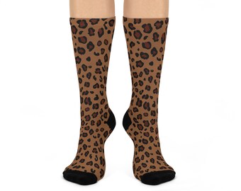 Leopard Print Crew Socks Cushioned One Size Animal Pattern Unisex
