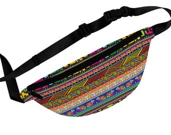 Tribal Pattern Fanny Pack Lightweight Festival Belt Bag with Cardholders & Zipper Pockets