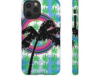 Palm Tree Weed Leaf Phone Case Tough Cover for iPhone and Samsung  Vaporwave Tropical Art Print Protective Case