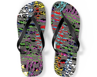 Retro Pixel Rainbow Flip Flops Colorful Summer Sandals with Cushioned Comfort