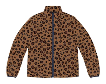 Leopard Print Puffer Jacket for Men and Women Lightweight Quilted Animal Print Outerwear