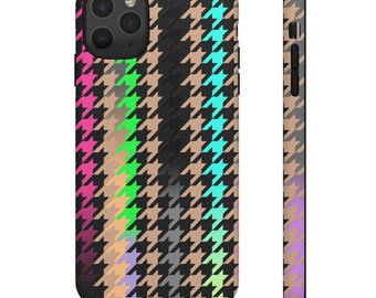 Rainbow Houndstooth Tough Phone Case Dual Layer Protective Cover