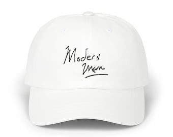 Modern Man White Dad Hat | Cotton Embroidered Cap, Minimalist Streetwear, Unisex Adjustable Baseball Cap