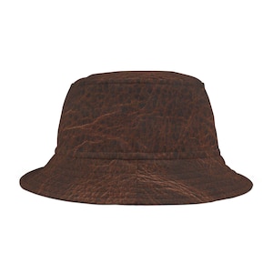Faux Leather Bucket Hat Unisex Vintage Style Fisherman Hat in Brown