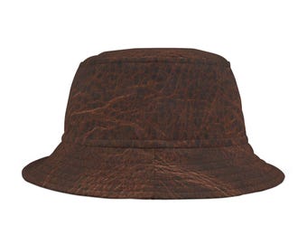 Faux Leather Bucket Hat Unisex Vintage Style Fisherman Hat in Brown