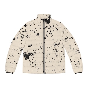 Splatter Print Puffer Jacket Lightweight Quilted Winter Coat with Stand-Up Collar