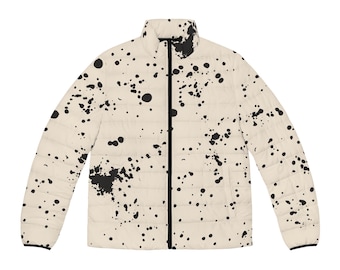 Splatter Print Puffer Jacket Lightweight Quilted Winter Coat with Stand-Up Collar