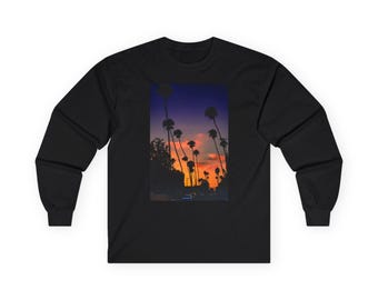 Palm Tree Sunset Long Sleeve Shirt Urban Nature Graphic Tee Classic Fit