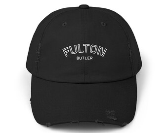 FULTON BUTLER Distressed Dad Hat Vintage Black Cotton Cap, Adjustable Unisex Baseball Hat