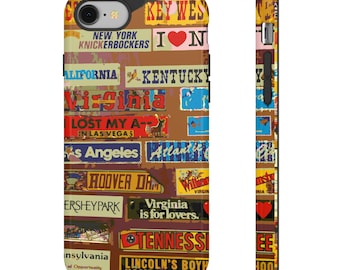 Vintage Travel Sign Tough Phone Case Dual Layer Protection for iPhone and Galaxy