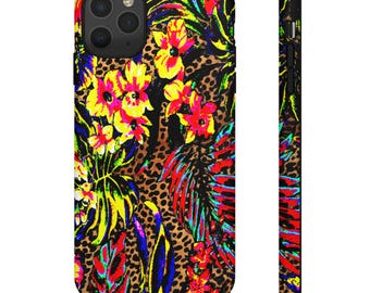 Tropical Jungle Leopard Tough Phone Case Vibrant Dual Layer Protective Cover