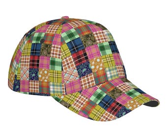Colorful Patchwork Trucker Hat  Unisex Retro Plaid Snapback Cap