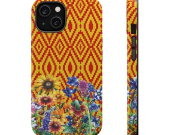 Bold Floral Ikat MagSafe iPhone Case Dual Layer Protection with Matte or Glossy Finish | Boho Tribal Print